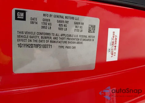 2015 Chevrolet Corvette Stingray Z51 from USA, damaged, VIN 1G1YH2D78F5100771